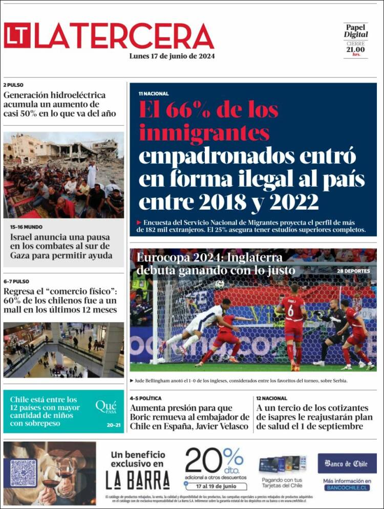 Portada de La Tercera (Chile)