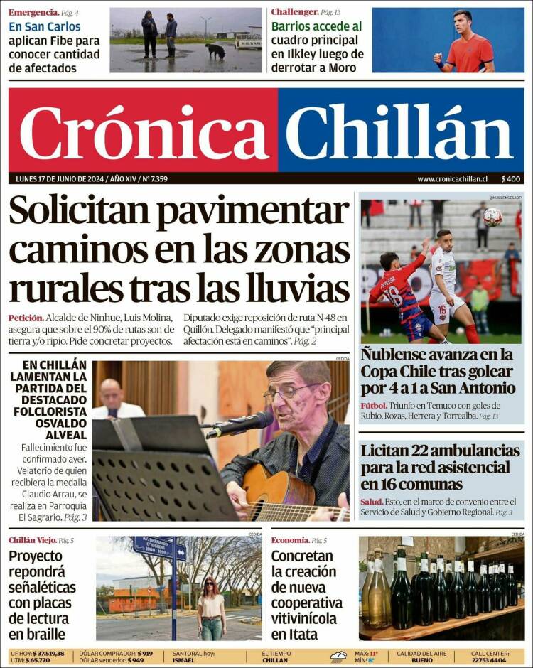 Portada de Crónica Chillán (Chile)