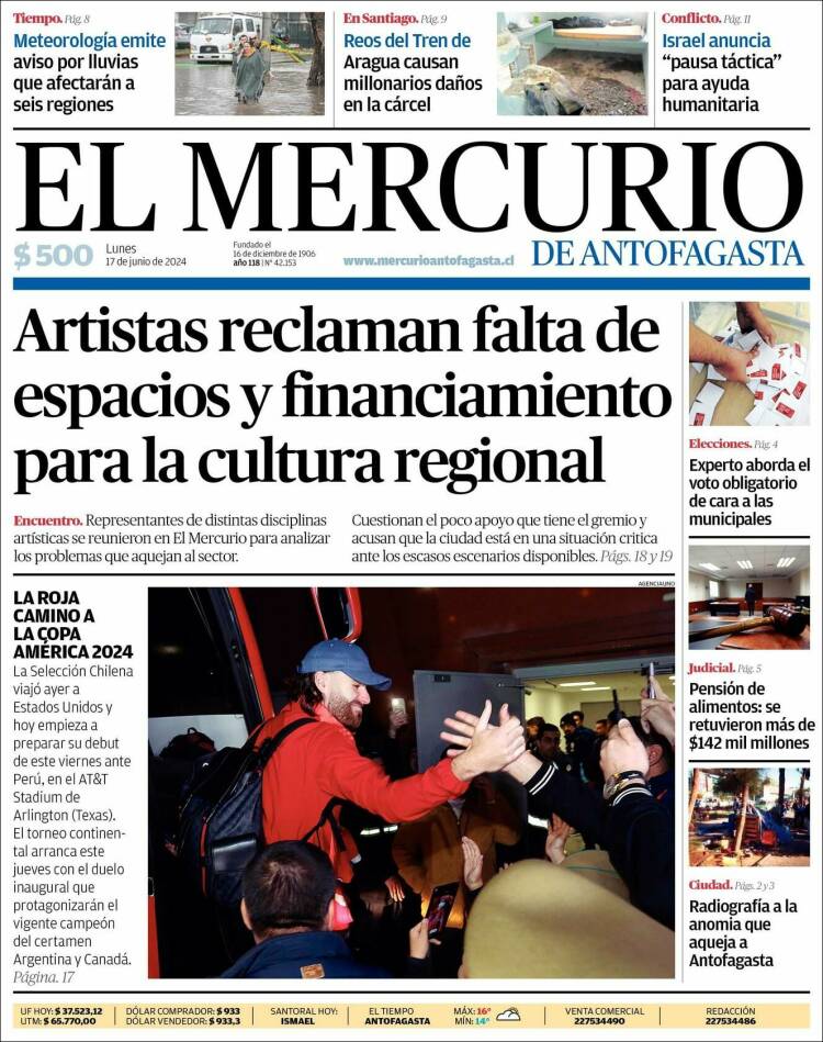 Portada de El Mercurio de Antofagasta (Chile)