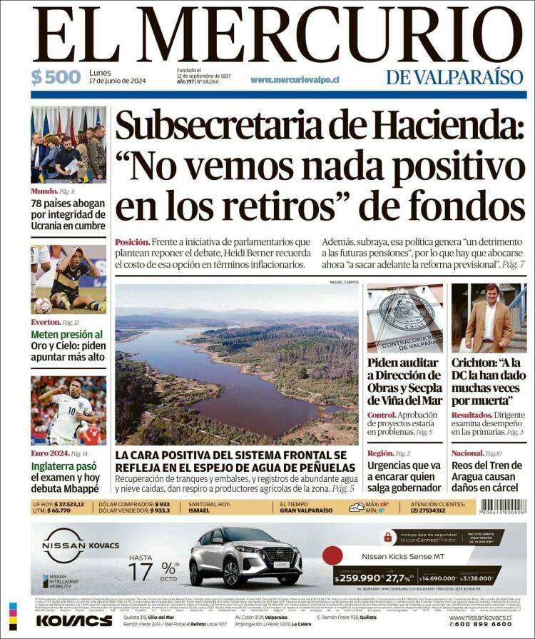Portada de Mercurio de Valparaiso (Chile)