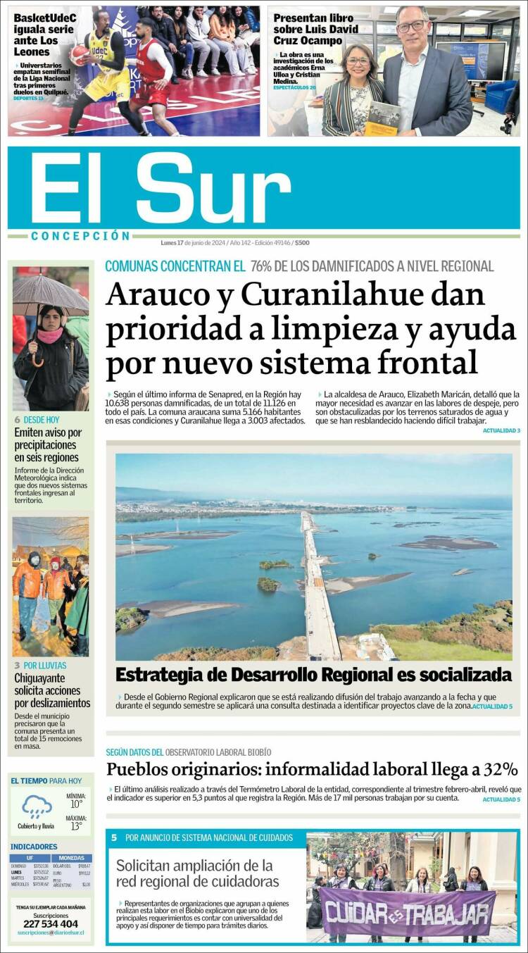 Portada de El Sur (Chile)