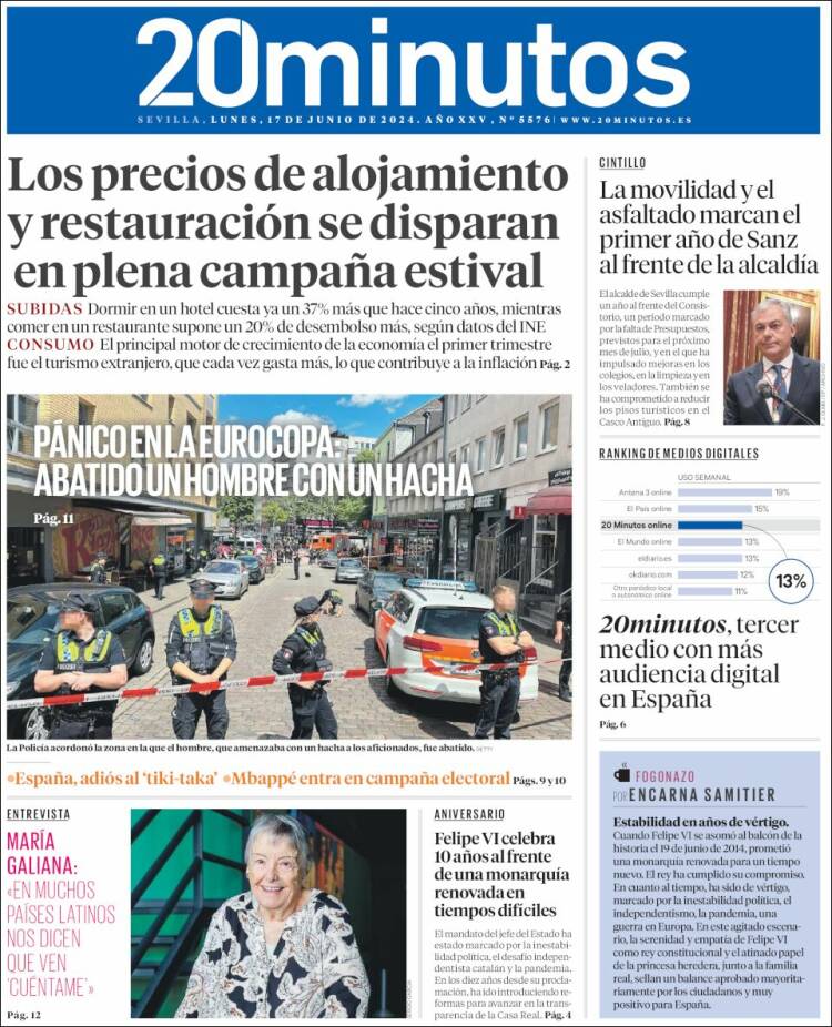 Portada de 20 Minutos - Sevilla (España)