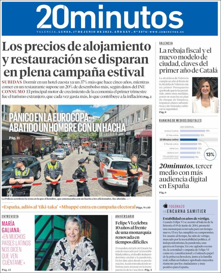 Portada de 20 Minutos - Valencia (España)