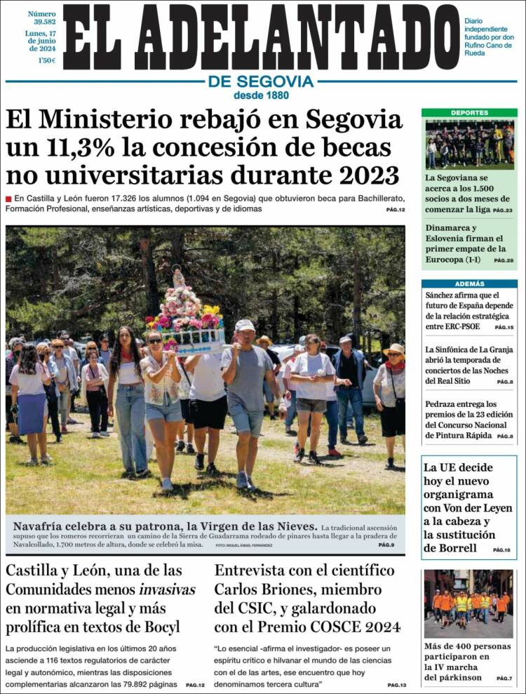 Portada de El Adelantado de Segovia (España)