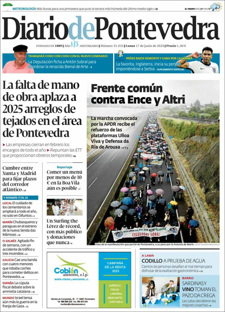 Portada de Diario de Pontevedra (España)