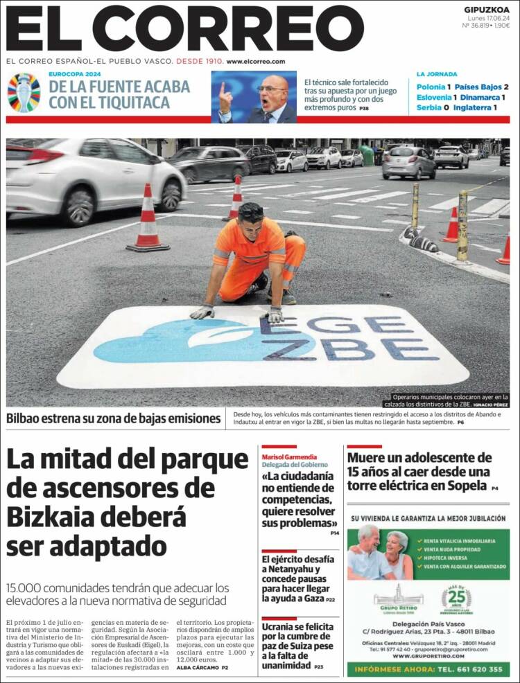 Portada de El Correo - Guipuzcoa (España)