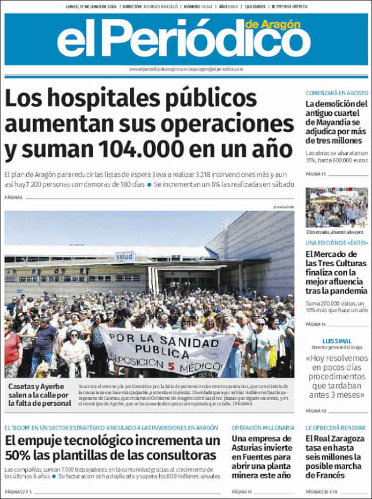 Portada de El Periódico de Aragón (España)