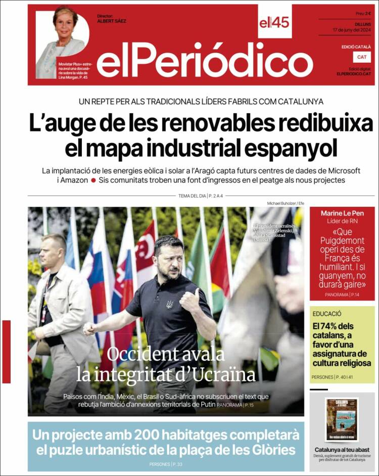 Portada de El Periódico de Catalunya (España)
