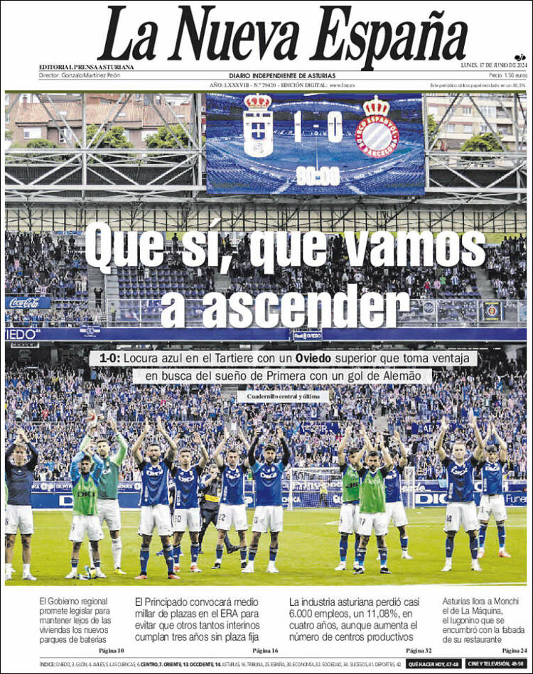 Portada de La Nueva España (España)