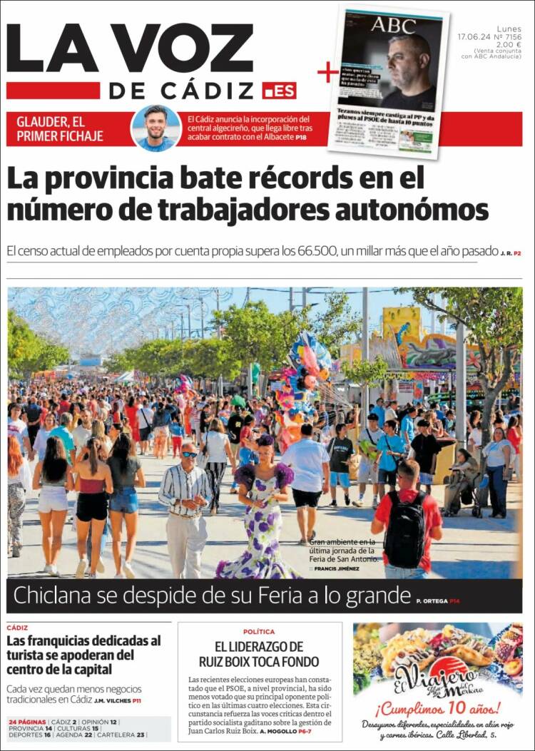 Portada de La Voz de Cádiz (España)