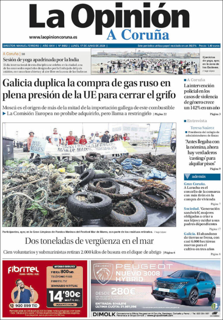 Portada de La Opinión de A Coruña (España)