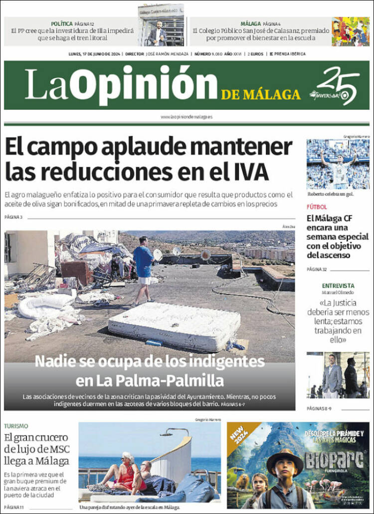 Portada de La Opinión de Málaga (España)