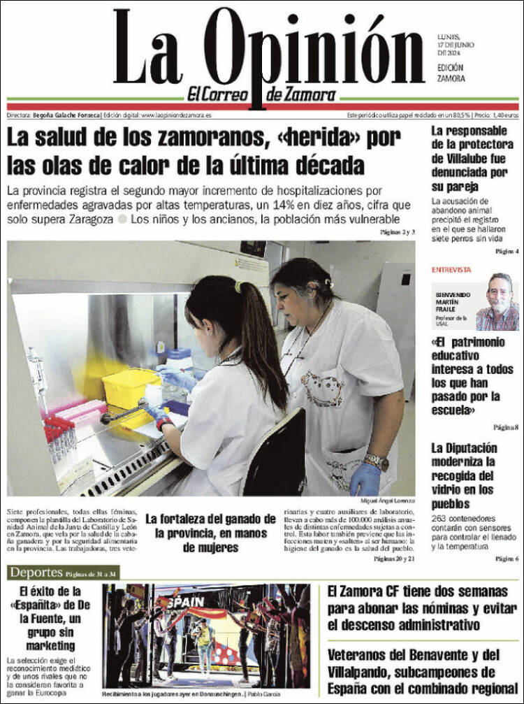 Portada de La Opinión - El Correo de Zamora (España)
