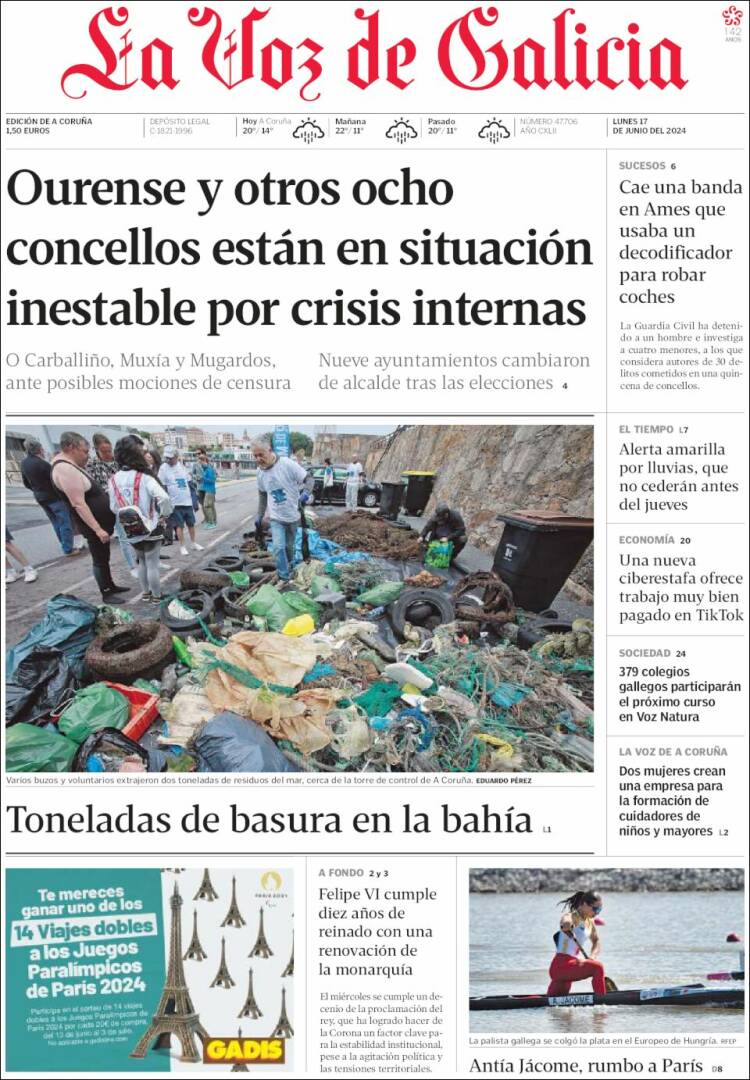 Portada de La Voz de Galicia (España)