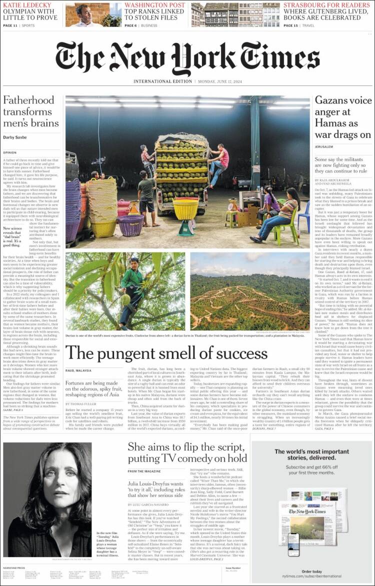 Portada de International New York Times (Europa)