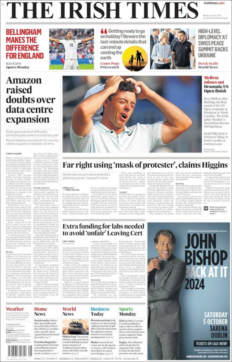 Portada de Irish Times (Irlanda)