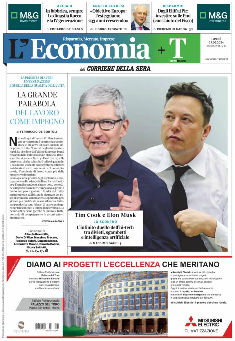 Portada de L'Economia (Italia)
