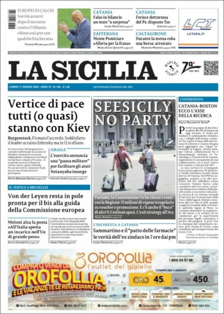 Portada de La Sicilia (Italia)