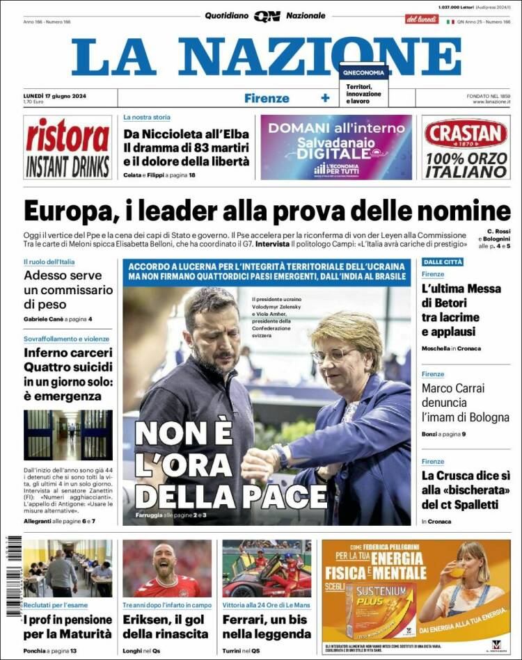 Portada de La Nazione (Italia)