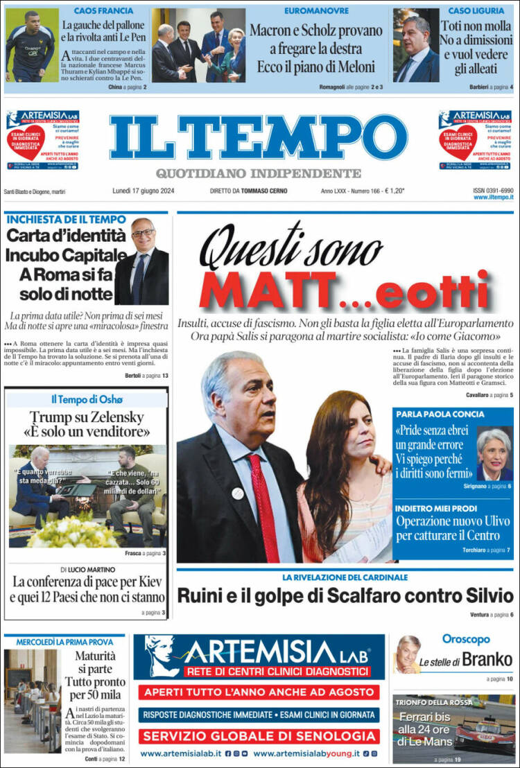 Portada de Il Tempo (Italia)