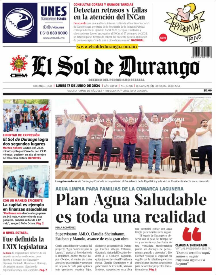 Portada de El Sol de Durango (M&eacute;xico)