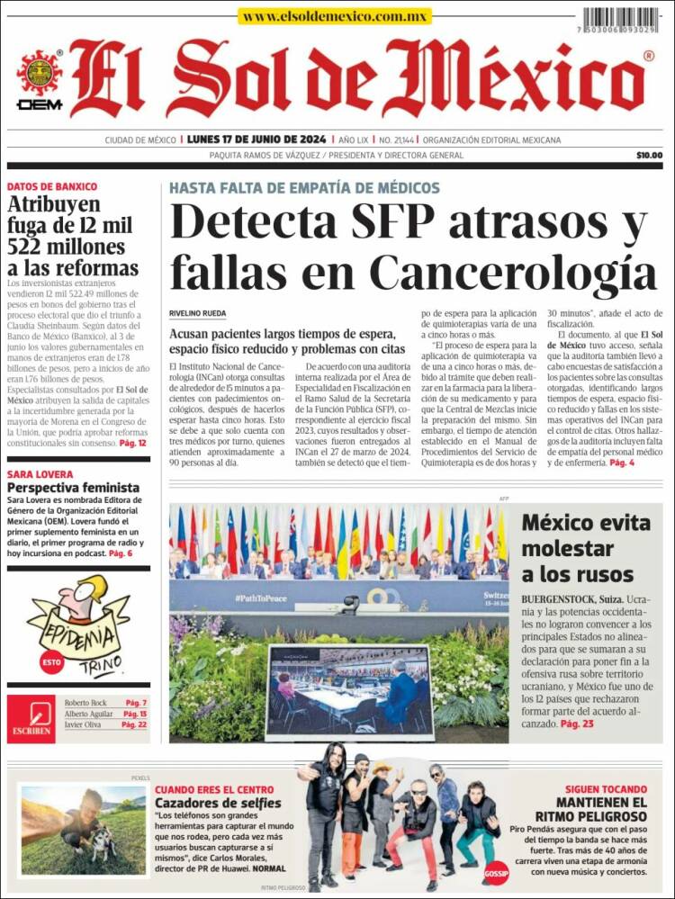 Portada de El Sol de México (M&eacute;xico)