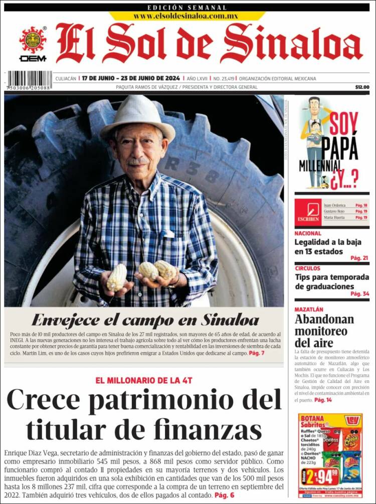 Portada de El Sol de Sinaloa (M&eacute;xico)