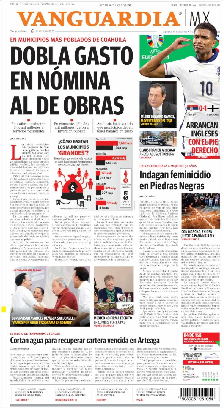 Portada de Vanguardia (M&eacute;xico)
