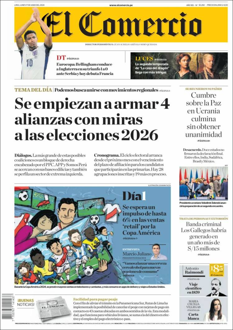 Portada de El Comercio (Per&uacute;)