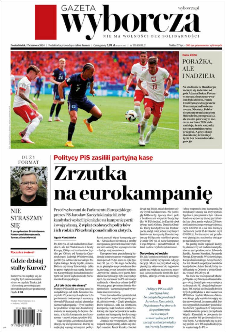 Portada de Gazeta Wyborcza (Polonia)