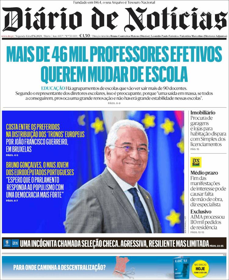 Portada de Diário de Noticias (Portugal)