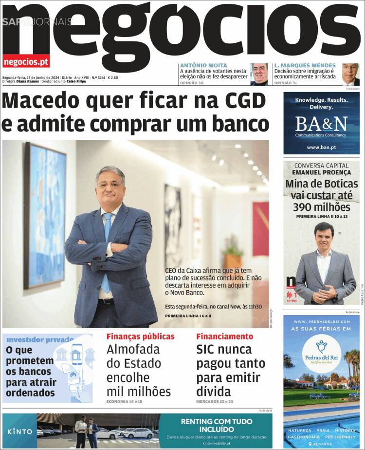Portada de Jornal de Negócios (Portugal)