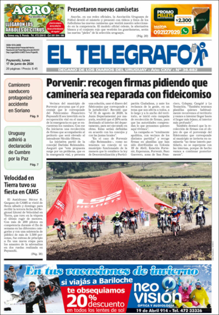Portada de El Telégrafo (Uruguay)