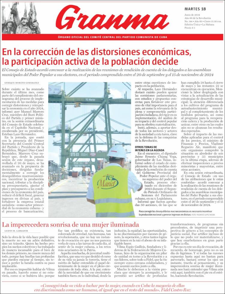 Portada de Granma (Cuba)