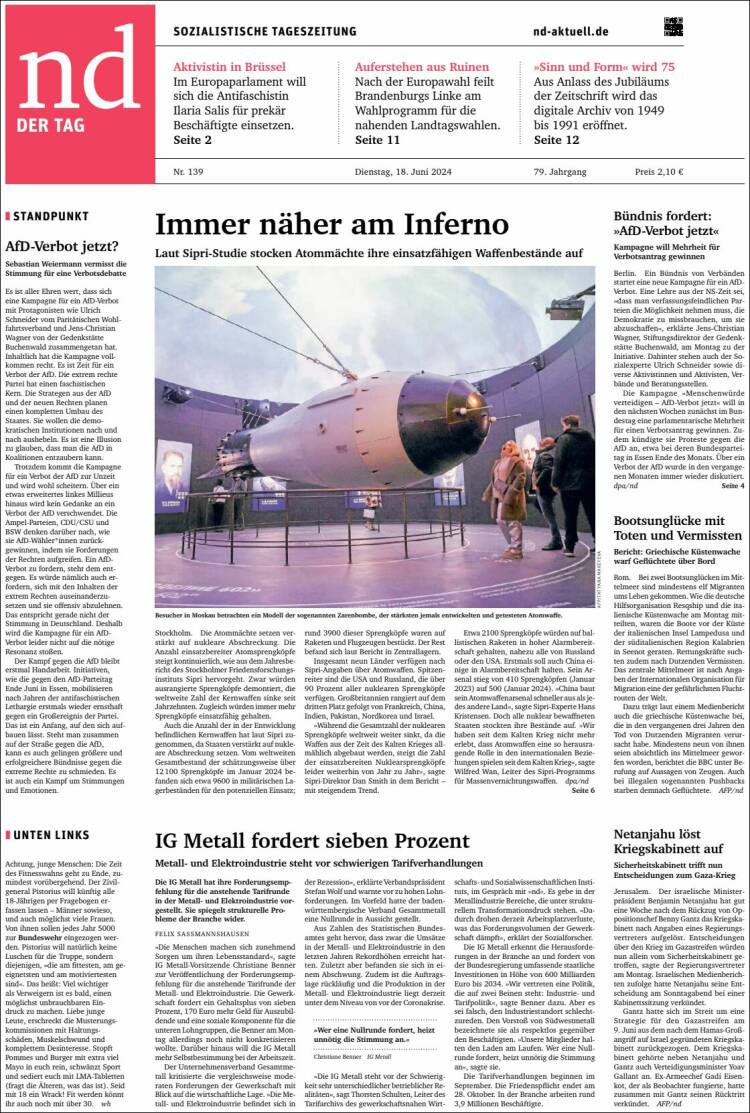 Portada de Neues Deutschland (Alemania)