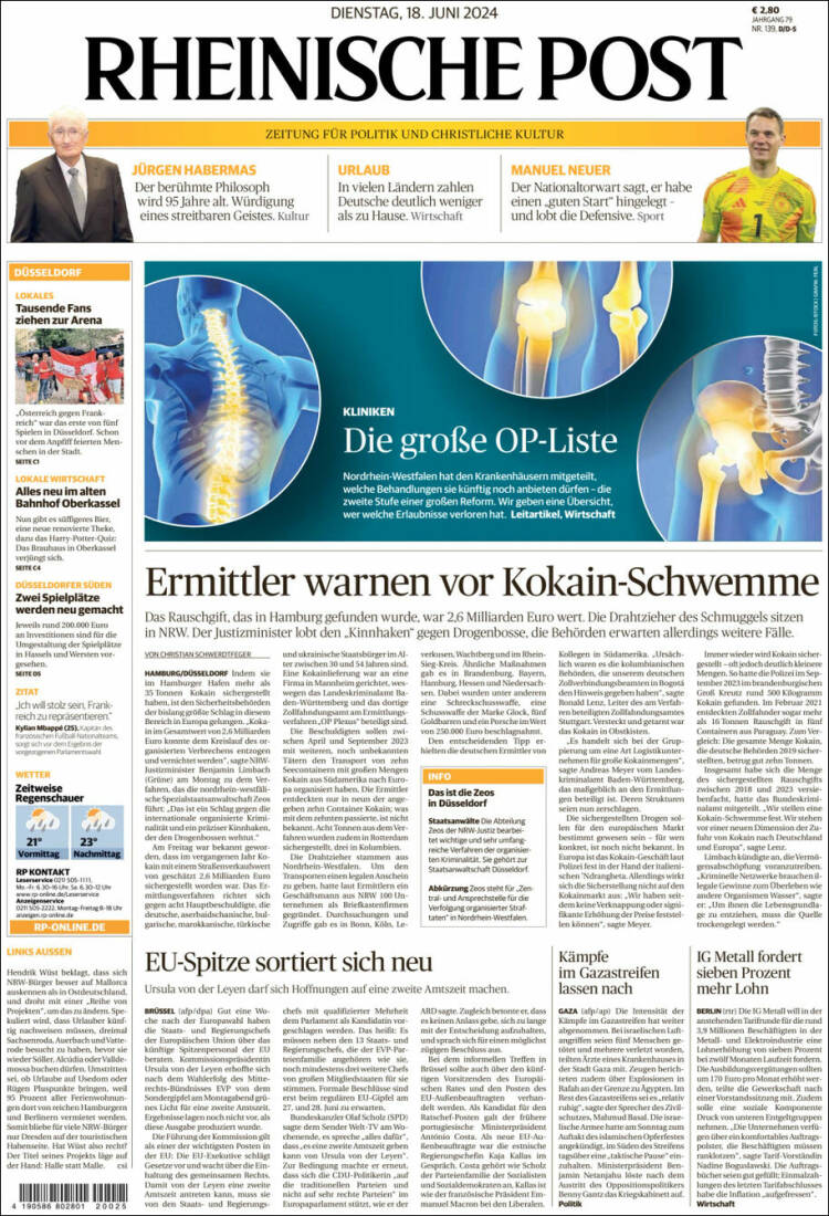 Portada de Rheinische Post (Alemania)