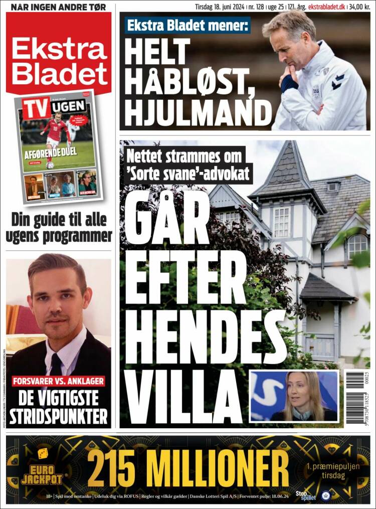 Portada de Ekstra Bladet (Dinamarca)