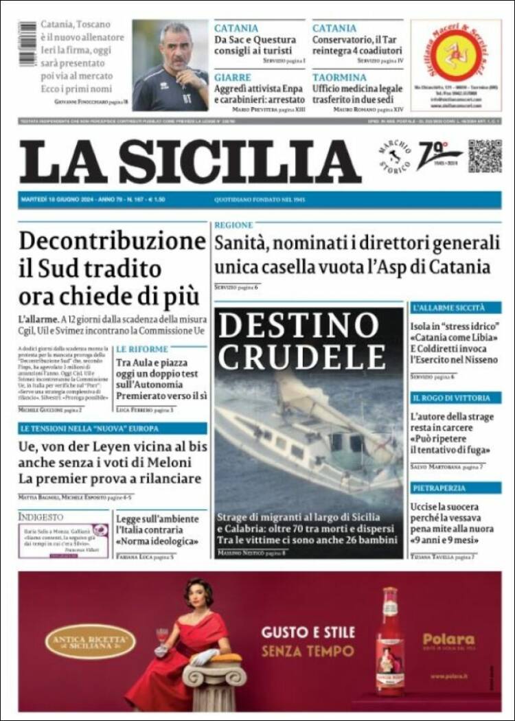 Portada de La Sicilia (Italia)