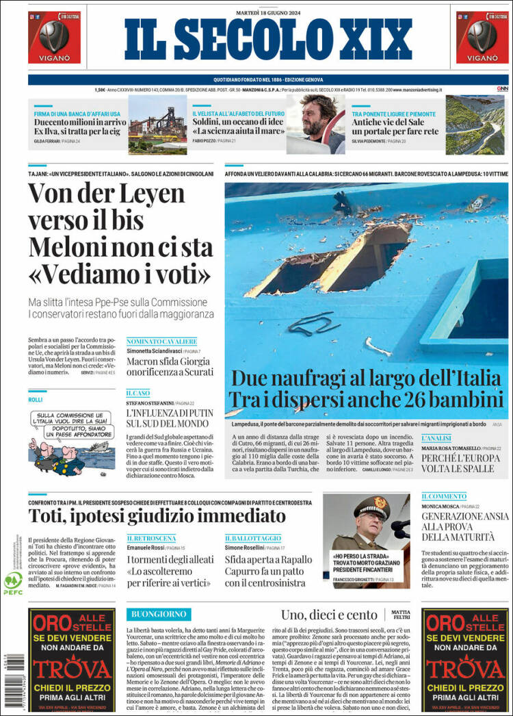 Portada de Il Secolo XIX (Italia)