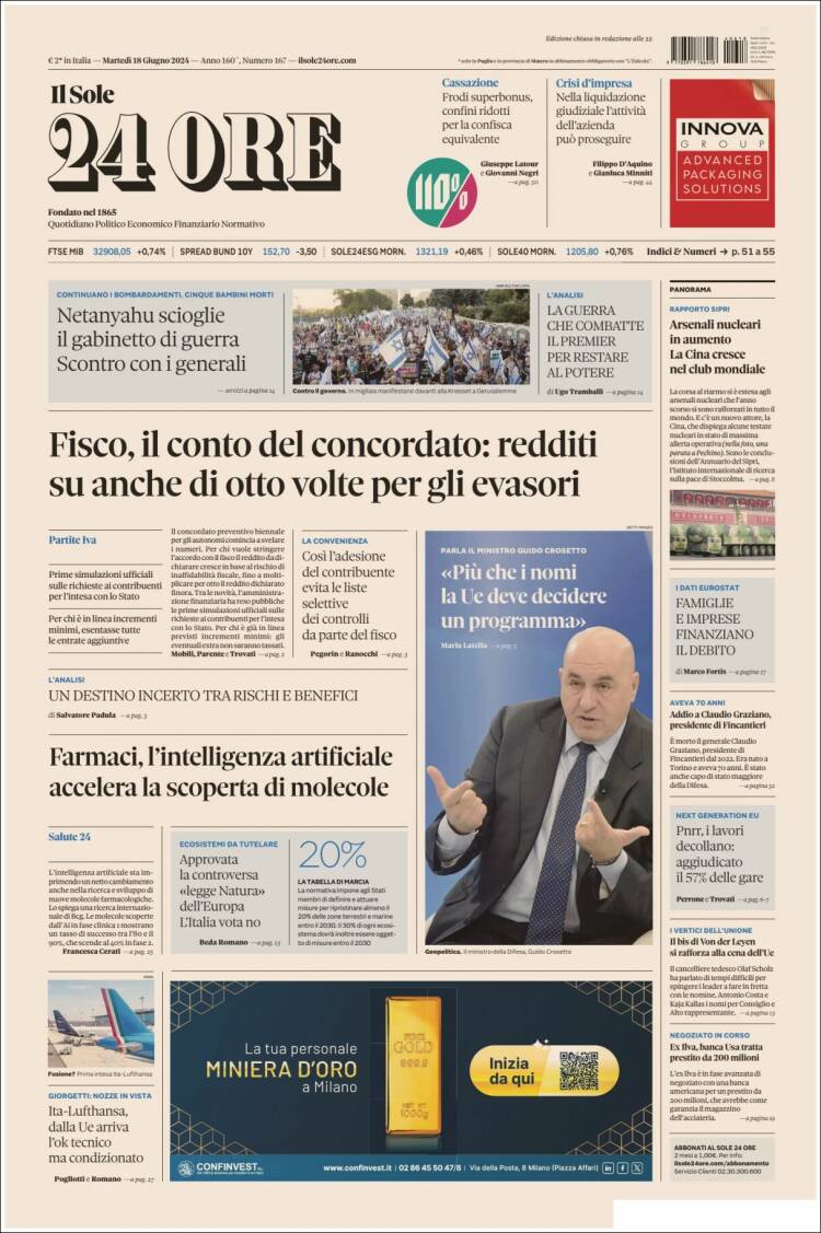 Portada de Il Sole 24 ORE (Italia)