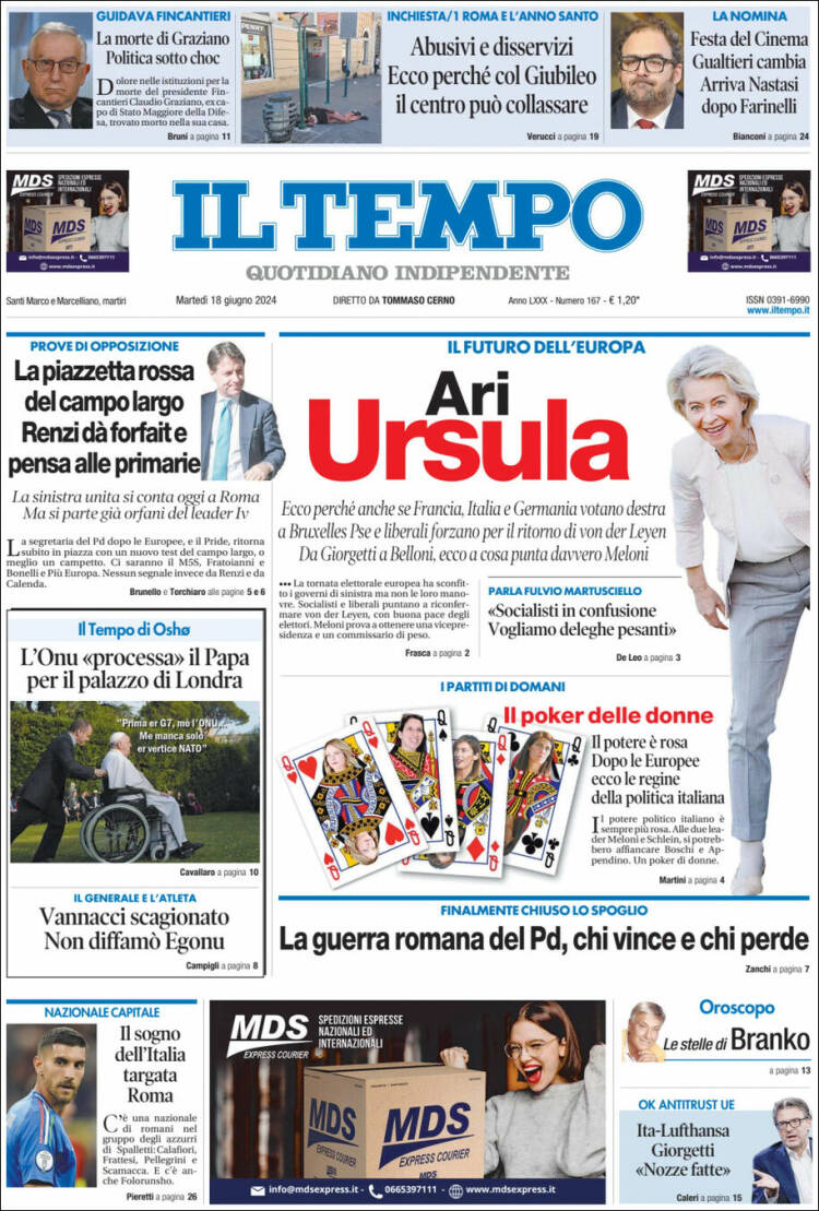 Portada de Il Tempo (Italia)