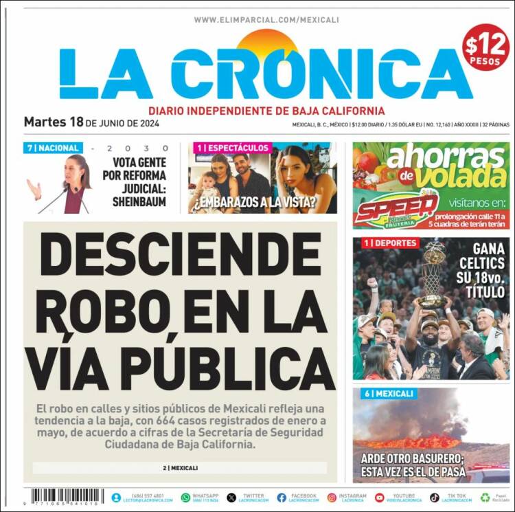 Portada de La Crónica de Baja California (M&eacute;xico)