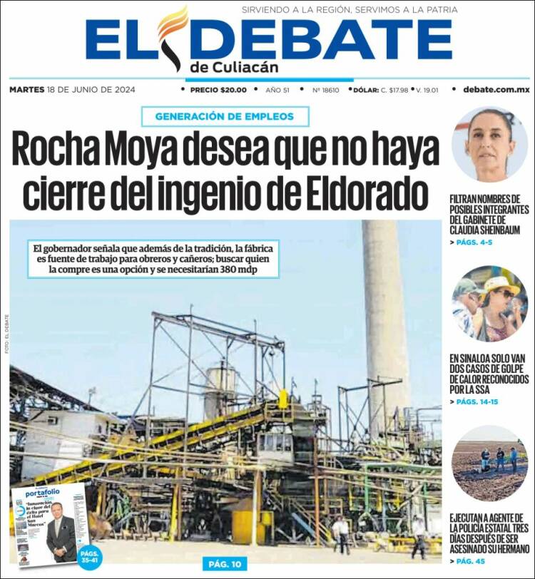Portada de El Debate de Culiacán (M&eacute;xico)
