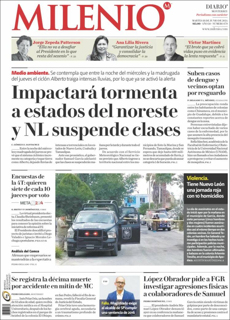 Portada de Milenio de Monterrey (M&eacute;xico)