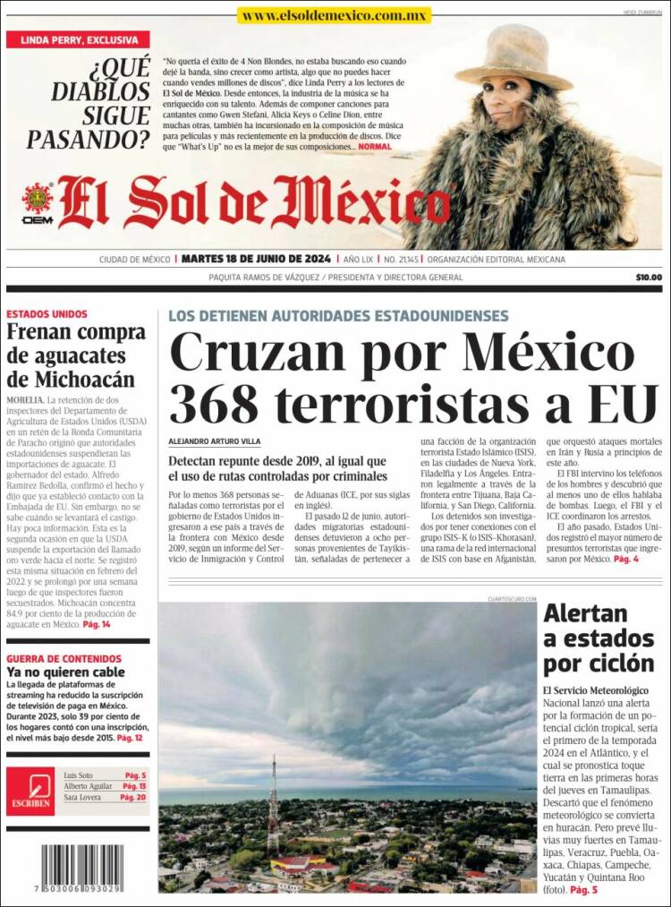 Portada de El Sol de México (M&eacute;xico)
