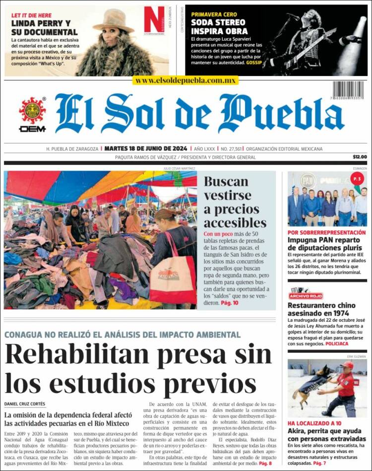 Portada de El Sol de Puebla (M&eacute;xico)