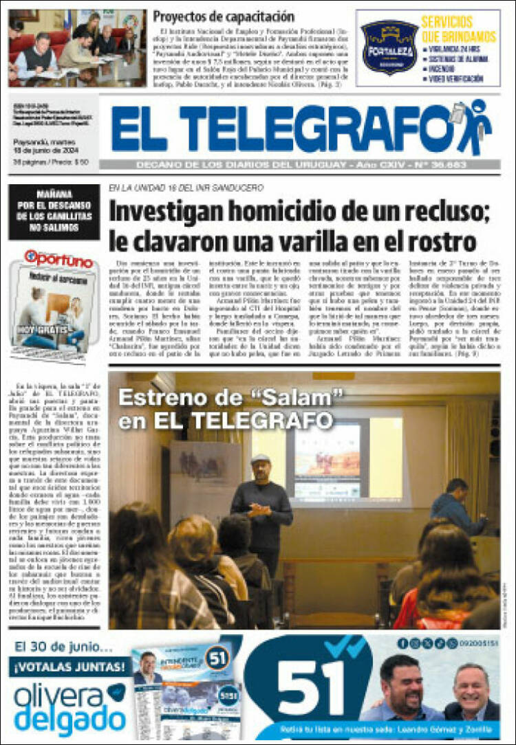 Portada de El Telégrafo (Uruguay)