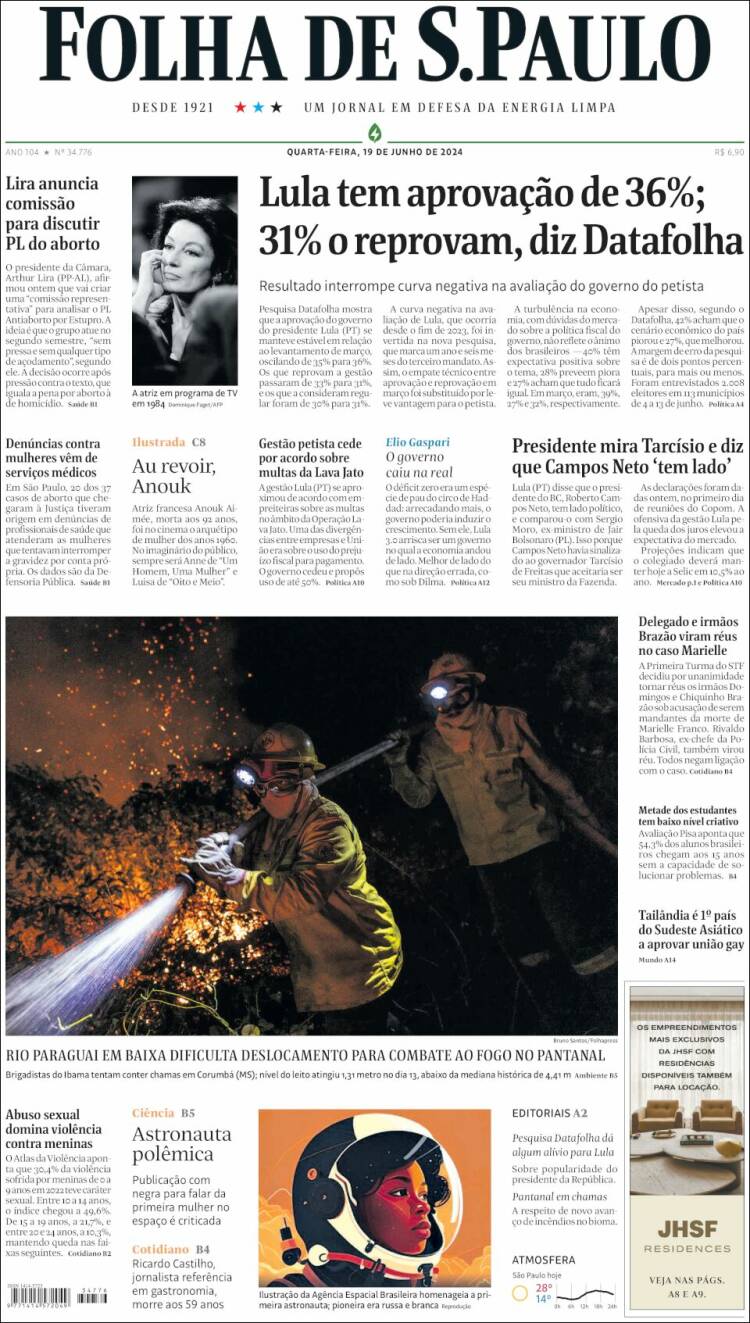 Portada de Folha de São Paulo (Brasil)