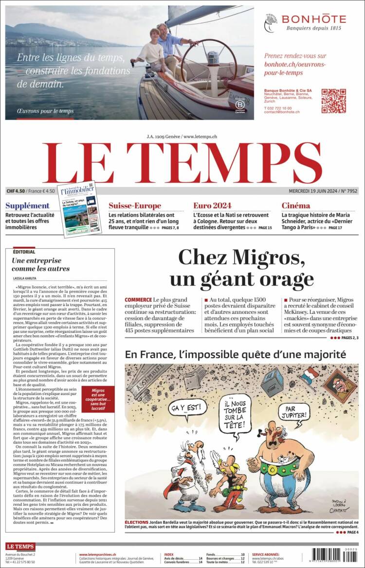 Portada de Le Matin (Suiza)