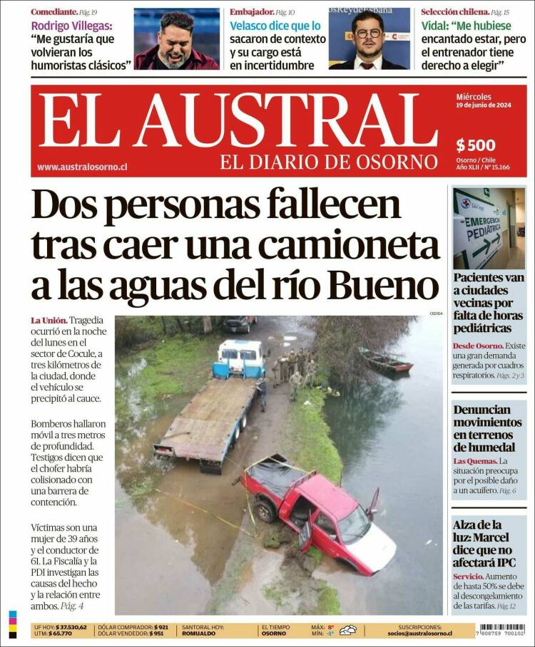 Portada de El Austral de Osorno (Chile)